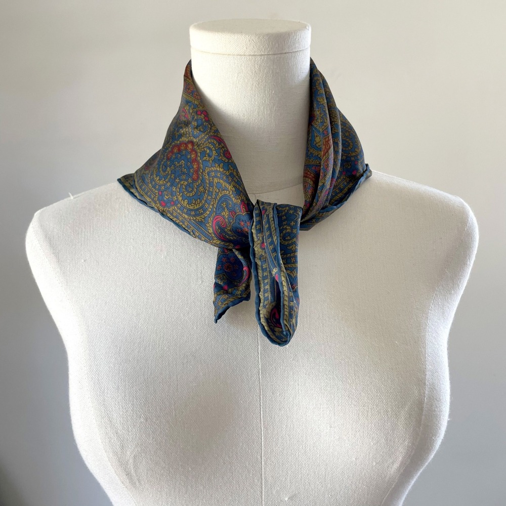 Paisley Silk Square Scarf Old Money Preppy Academia Medallion Print Timeless